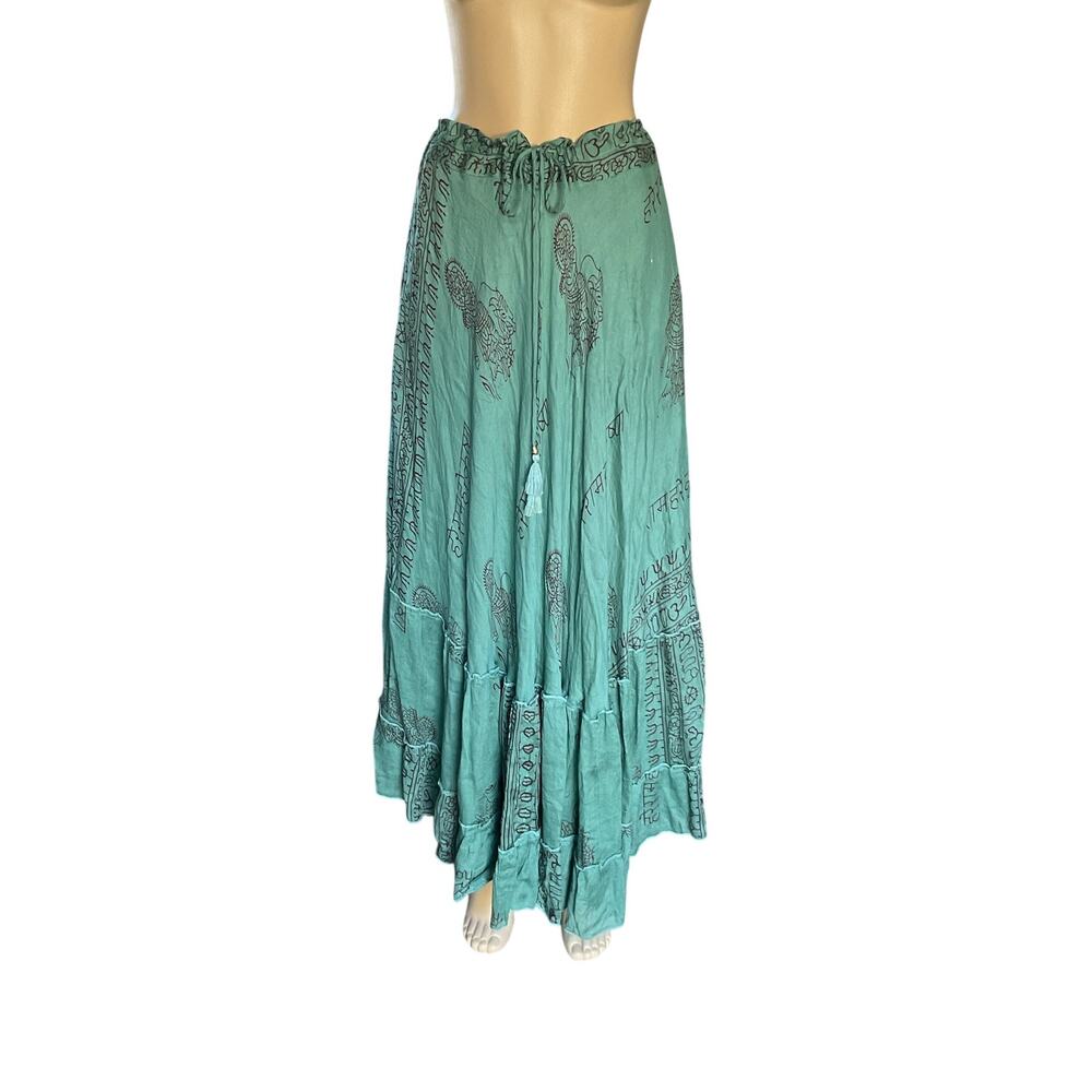 Karma Highway Boho Maxi Skirt Green India Rayon Drawstring One Size Festival